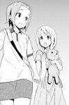 casual greyscale hamao holding_hands k-on! kotobuki_tsumugi monochrome multiple_girls stuffed_animal stuffed_toy tainaka_ritsu teddy_bear 