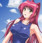  breasts brown_eyes competition_swimsuit covered_nipples dutch_angle kousaka_tamaki large_breasts long_hair one-piece_swimsuit red_hair solo swimsuit tekuni_amane to_heart_2 twintails 