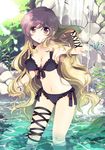  :o arm_ribbon bad_id bad_pixiv_id bikini blonde_hair blush breasts cleavage frilled_bikini frilled_swimsuit frills front-tie_top gradient_hair hand_in_hair hijiri_byakuren hips large_breasts legs long_hair looking_at_viewer multicolored_hair nakayama_miyuki nature navel outdoors purple_hair ribbon side-tie_bikini solo swimsuit thigh_ribbon thigh_strap thighs touhou unmoving_pattern very_long_hair water waterfall yellow_eyes 