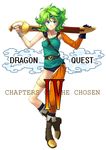  asymmetrical_clothes belt blue_eyes blush boots circlet curly_hair dragon_quest dragon_quest_iv earrings elbow_gloves gloves green_hair heroine_(dq4) jewelry legband legs single_thighhigh smile solo sword thighhighs tonykun weapon 