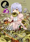  blonde_hair blue_eyes chibi doughnut flandre_scarlet food hata_hiroyuki highres hong_meiling in_food izayoi_sakuya knife maid minigirl mouth_hold multiple_girls patchouli_knowledge purple_hair red_eyes red_hair remilia_scarlet silver_hair sleeping touhou 