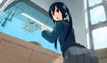  black_hair brown_eyes fish_tank from_below highres k-on! long_hair nakano_azusa reki_(tiny_fin) school_uniform solo ton-chan turtle 