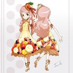  borrowed_character dress face food_themed_clothes fruit_tart green_eyes long_hair original personification pink_hair ribbon smile solo toshi_punk 