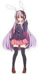  absurdres animal_ears blazer bunny_ears full_body headphones highres ika jacket long_hair purple_hair red_eyes reisen_udongein_inaba skirt solo standing thighhighs touhou transparent_background zettai_ryouiki 