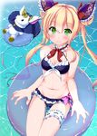  1girl blonde_hair blush cleavage green_eyes looking_at_viewer luna_(shadowverse) navel shadowverse swimsuit tagme water 