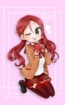  1girl blush brown_eyes jacket love_live!_sunshine!! red_hair sakurauchi_riko short_hair smile tongue twintails valentines wink 