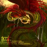  2018 ambiguous_gender day detailed_background digital_media_(artwork) feathered_wings feathers feral green_scales outside quetzalcoatl red_feathers reptile scales scalie solo tatiilange wings 