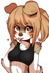  &lt;3 &lt;3_eyes anthro bra breasts brown_fur brown_hair canine clothing crop_top cyzarinefredek dog female fur hair invalid_color looking_at_viewer mammal midriff multicolored_fur shirt simple_background smile solo sports_bra stripes two_tone_fur underwear white_background 