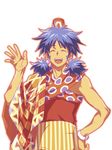  blue_hair bracelet closed_eyes facial_mark hat jewelry kanikame low_twintails lute_(saga_frontier) male_focus open_mouth saga saga_frontier solo teeth twintails upper_body white_background 