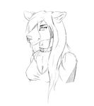  anthro breasts canine clothed clothing collar digital_media_(artwork) ears_down female fully_clothed fur hair happy kyoko_komurasaki long_hair looking_at_viewer mammal monochrome shirt simple_background sketch smile solo tank_top theretto wolf 