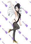  akiyama_mio arm_up black_hair blue_eyes blush breasts dancer fishnet_legwear fishnets high_heels jewelry k-on! large_breasts looking_at_viewer open_mouth sideboob simple_background smile solo thighhighs tsukkun white_background 