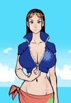  animated animated_gif blue_sky breast_grab breasts breasts_apart cleavage commission crop_top day eyebrows eyewear_on_head grabbing green_eyes groin high_collar horizon huge_breasts izra lips long_hair navel nico_robin nipples no_bra ocean one_piece one_piece:_strong_world open_clothes sagging_breasts sarong self_fondle sequential sky solo standing straight_hair sunglasses unzipping 