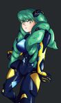  absurdres artist_request breasts cosplay drill_hair fiore_brunelli gloves green_hair highres lipstick long_hair looking_at_viewer makeup neon_genesis_evangelion plugsuit smile solo star_ocean star_ocean_integrity_and_faithlessness yellow_eyes 