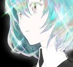  androgynous black_background black_neckwear black_shirt blue_hair collared_shirt diamond_(houseki_no_kuni) face gem_uniform_(houseki_no_kuni) glint hair_between_eyes houseki_no_kuni multicolored multicolored_eyes multicolored_hair necktie parted_lips shirokuro-kun shirt short_hair simple_background solo twitter_username upper_body white_shirt wing_collar 