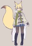  animal_ear_fluff animal_ears bangs black_gloves blue_skirt boots brown_background cardigan closed_mouth commentary_request duffel_coat eyebrows_visible_through_hair fingerless_gloves fox_ears fox_girl fox_tail full_body gloves green_eyes green_scarf hair_between_eyes jitome knee_boots long_hair looking_at_viewer miniskirt original pantyhose pleated_skirt scarf simple_background sketch skirt solo standing tail tamakagura_inari yagi_(ningen) 