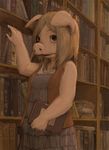  2009 5_fingers anthro anthrofied book clothed clothing detailed_background female hair holding_object kemono kunugi library looking_at_viewer mammal pig porcine shelf solo standing 