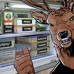  5_fingers alcohol anthro antlers beverage billmund brown_eyes brown_fur cervine creatures_of_the_night deer food fridge fur hi_res horn j&auml;germeister looking_at_viewer male mammal open_mouth smile solo teeth the_stag 