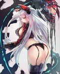  ass azur_lane black_gloves black_legwear black_panties breasts commentary_request eyebrows_visible_through_hair garter_straps gloves large_breasts long_hair looking_at_viewer panties prinz_eugen_(azur_lane) shinonome_tsukasa sideboob solo thighhighs underwear very_long_hair white_hair yellow_eyes 