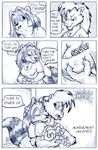  2010 anthro breast_grab breasts cleavage clothed clothing colleen_(sugarnutz) comic dialogue duo english_text eyes_closed female female/female flinters hand_on_breast mammal neck_lick nipple_bulge porcupine procyonid raccoon raised_shirt rita_(sugarnutz) rodent text 