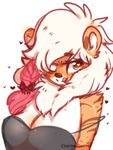  &lt;3 &lt;3_eyes anthro blush bow bra breasts buxbi_(character) clothing cyzarinefredek feline female fur hair licking licking_lips looking_at_viewer mammal orange_fur simple_background smile solo tiger tongue tongue_out underwear white_background white_fur white_hair white_mane 