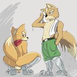  anus backsack balls boots bulge butt clothing crouching cum dripping footwear fox_mccloud looking_back male meatshaq metal multiple_images nintendo pants penis precum scarf soaked solo star_fox towel video_games 