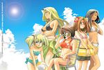  5girls adjusting_eyewear anchor ball bandeau bare_shoulders beachball bikini bikini_top black_hair blonde_hair blue_eyes blush bracelet breasts brown_eyes brown_hair chair cloud commentary_request crossed_arms day everyone flat_chest flower hair_flower hair_ornament hibiscus innertube ishizu_ishtar iwaki_soyogo jewelry kawai_shizuka kujaku_mai lens_flare long_hair male_swimwear mazaki_anzu multiple_girls naughty_face navel outdoors polka_dot polka_dot_bikini polka_dot_swimsuit print_bikini profile rebecca_hopkins short_hair sideboob sitting sky smile sports_bikini standing sun sunglasses swim_trunks swimsuit swimwear tan tankini thigh_gap thighs underboob yuu-gi-ou yuu-gi-ou_duel_monsters 