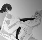  2girls aihara_mei aihara_yuzu blush breasts citrus_(saburouta) greyscale kio_sayuki kneeling long_hair medium_breasts monochrome multiple_girls nipples sitting small_breasts undressing yuri 