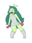  2018 anthro boots clenched_fists clothing digital_media_(artwork) dress eyelashes female fink_(ok_k.o.!_let&#039;s_be_heroes) footwear gloves green_hair green_skin hair half-closed_eyes hi_res long_hair mammal minoss mouse ok_k.o.!_let&#039;s_be_heroes open_mouth rodent simple_background solo standing white_background 