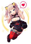  :3 animal_ears blush breasts cat_ears cleavage d-pad d-pad_hair_ornament eyebrows_visible_through_hair fake_animal_ears full_body hair_ornament hairclip heart highres kaguya_luna kaguya_luna_(character) large_breasts looking_at_viewer nail_polish parted_lips pompitz red_legwear red_nails smile solo speech_bubble spoken_heart thighhighs 