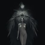  ambiguous_gender black_background black_hair breasts claws cloak clothing crown crowning duo faceless featureless_crotch female front_view ghost glowing greyscale hair hi_res holding_object human humanoid inverted_pentacle mammal monochrome navel nipples nude simple_background spirit standing stargrave tattoo 