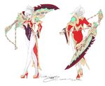  1girl breasts chinese_clothes cleavage high_heels league_of_legends loiza makeup riven_(league_of_legends) sword white_hair 
