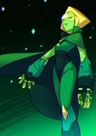  absurdres androgynous blonde_hair cape flat_chest forehead_jewel green_skin high_collar highres looking_at_viewer looking_down nose peridot_(steven_universe) ryuusei_(mark_ii) short_hair steven_universe visor 