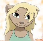  2018 anthro blonde_hair clothing female fluffytuft green_eyes hair mammal mustelid otter shirt simple_background tank_top top 
