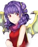  blush cape dragon_girl dragon_wings fire_emblem fire_emblem:_seima_no_kouseki fire_emblem_heroes green_wings highres jackii looking_at_viewer mamkute multi-tied_hair myrrh open_mouth purple_hair red_eyes short_hair solo twintails wings 