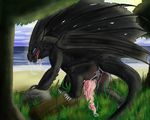  2018 abs blue_eyes claws cum digital_media_(artwork) digitalartwork dragon drooling erection exidusdragonhive fangless feral fin hi_res how_to_train_your_dragon knot looking_at_viewer male muscular muscular_male night_fury open_mouth penis saliva solo tail_fin teeth tongue 