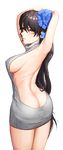  absurdres armpits arms_up ass bangs black_hair blush breasts butt_crack commentary_request cowboy_shot eyelashes flower from_behind from_side girls_frontline greem_bang hair_between_eyes hair_flower hair_ornament highres large_breasts long_hair looking_at_viewer looking_back meme_attire naked_sweater orange_eyes parted_lips qbz-95_(girls_frontline) ribbed_sweater ribs shoulder_blades sideboob sidelocks smile solo sweater thighs transparent_background turtleneck turtleneck_sweater veins very_long_hair virgin_killer_sweater 