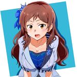 absurdres breasts brown_eyes brown_hair crown highres idolmaster idolmaster_million_live! idolmaster_million_live!_theater_days j.roswel kitazawa_shiho large_breasts long_hair looking_at_viewer open_mouth smile solo sweat 