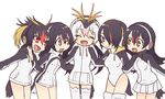  :d ^_^ black_hair black_jacket blonde_hair brown_eyes closed_eyes cowboy_shot doremifa_rondo_(vocaloid) drawstring emperor_penguin_(kemono_friends) eyebrows_visible_through_hair gentoo_penguin_(kemono_friends) hair_between_eyes hair_over_one_eye hand_on_another's_back headphones hood hoodie humboldt_penguin_(kemono_friends) jacket kemono_friends leotard long_hair looking_at_viewer low_twintails miniskirt multicolored multicolored_clothes multicolored_hair multicolored_jacket multiple_girls official_art open_mouth orange_hair penguin_tail penguins_performance_project_(kemono_friends) pink_hair pleated_skirt pocket red_eyes red_hair rockhopper_penguin_(kemono_friends) royal_penguin_(kemono_friends) simple_background skirt smile streaked_hair tail tama_(songe) thighhighs turtleneck twintails white_background white_hair white_jacket white_legwear white_skirt 