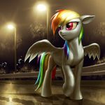  2017 building city cutie_mark equine eyelashes feathered_wings feathers female feral friendship_is_magic full-length_portrait hair hi_res japanese_text light looking_away makeup mammal mascara multicolored_hair murskme my_little_pony night nude open_mouth outside pegasus portrait purple_eyes railing rainbow_dash_(mlp) rainbow_hair raining road shadow signature skyscraper solo street_lamp text tree water wet wings 