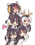  :d :o black_hair black_jacket blonde_hair boots brown_eyes clenched_hand doremifa_rondo_(vocaloid) drawstring emperor_penguin_(kemono_friends) eyebrows_visible_through_hair gentoo_penguin_(kemono_friends) hair_between_eyes hair_over_one_eye hand_up headphones highres hood hoodie humboldt_penguin_(kemono_friends) jacket kemono_friends long_hair looking_at_viewer low_twintails multicolored multicolored_clothes multicolored_hair multicolored_jacket multiple_girls official_art open_mouth orange_hair outstretched_arm penguin_tail penguins_performance_project_(kemono_friends) pink_footwear pink_hair red_eyes red_hair rockhopper_penguin_(kemono_friends) royal_penguin_(kemono_friends) simple_background smile streaked_hair tail tama_(songe) turtleneck twintails white_background white_hair white_jacket 