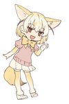  :3 :d animal_ears blonde_hair bow bowtie breast_pocket brown_eyes doremifa_rondo_(vocaloid) extra_ears eyebrows_visible_through_hair fennec_(kemono_friends) fox_ears fox_tail full_body fur_trim hand_up highres kemono_friends looking_at_viewer miniskirt multicolored multicolored_clothes multicolored_legwear official_art open_mouth pink_sweater pleated_skirt pocket short_hair short_sleeves simple_background skirt smile solo sweater tail tama_(songe) thighhighs two-tone_legwear white_background white_footwear white_skirt yellow_legwear yellow_neckwear zettai_ryouiki 