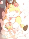  1girl artist_request flower fox furry one_eye_closed red_eyes smile wedding_clothes 