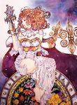  absurdres art_nouveau celica_(fire_emblem) curly_hair fire_emblem fire_emblem_echoes:_mou_hitori_no_eiyuuou fire_emblem_gaiden flower highres holding holding_sword holding_weapon ink painting red_eyes red_hair rose solo sword traditional_media video_game watercolor_(medium) weapon 