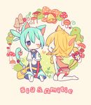  1girl amitie_(puyopuyo) ana_(rznuscrf) animal animal_ears bag bangs bell between_legs blonde_hair blue_eyes blue_hair blue_shirt blue_shorts blush_stickers bow bug butterfly butterfly_on_tail cat_ears cat_girl cat_tail catboy character_name closed_eyes flower hair_between_eyes hand_between_legs hood hood_down hoodie insect ladybug messenger_bag mushroom one_eye_closed pink_bow pink_hoodie pink_shorts polka_dot polka_dot_bow profile puyopuyo puyopuyo_fever red_bow shirt short_hair shorts shoulder_bag sig_(puyopuyo) sitting sleeveless sleeveless_hoodie tail tail_bow tail_flower white_flower 