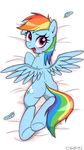  2016 bed bed_sheet bedding blush butt cute cutie_mark dakimakura_design equine eyebrows eyelashes feathered_wings feathers female feral friendship_is_magic full-length_portrait hair hi_res looking_at_viewer looking_back loose_feather lying makeup mammal mascara messy_hair multicolored_hair my_little_pony nude open_mouth pegasus portrait purple_eyes rainbow_dash_(mlp) rainbow_hair shadow signature solo suggestive sweat tongue wing_boner wings yorozpony 