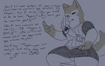  absurd_res armello armor canine dialogue doublepopsicle female hi_res humor magna_(armello) mammal simple_background sitting wolf 