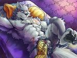  2017 abs absurd_res anthro biceps canine clothing digital_media_(artwork) fur hair hi_res kemono loincloth male mammal muscular muscular_male one_eye_closed pecs simple_background tattoo tupidwithouts wink wolf 