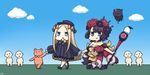  :d abigail_williams_(fate/grand_order) bare_shoulders bow breasts calligraphy_brush chibi cleavage commentary_request fate/grand_order fate_(series) hair_bow hair_ornament hamu_koutarou hat highres holding holding_hands japanese_clothes katsushika_hokusai_(fate/grand_order) long_hair manga_nippon_mukashi_banashi medium_breasts multiple_girls octopus open_mouth paintbrush ribbed_sweater short_hair smile stuffed_animal stuffed_toy sweater teddy_bear tokitarou_(fate/grand_order) walking 