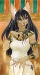 ankh anthro big_ears black_hair brown_eyes cat claws clothed clothing dress ear_piercing feline hair long_hair looking_at_viewer mammal nekoart open_mouth piercing ring smile solo whiskers 