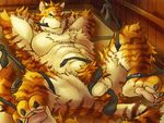  2017 abs absurd_res anthro biceps digital_media_(artwork) feline fur hi_res kemono male mammal muscular muscular_male one_eye_closed pecs simple_background tiger tupidwithouts wink 